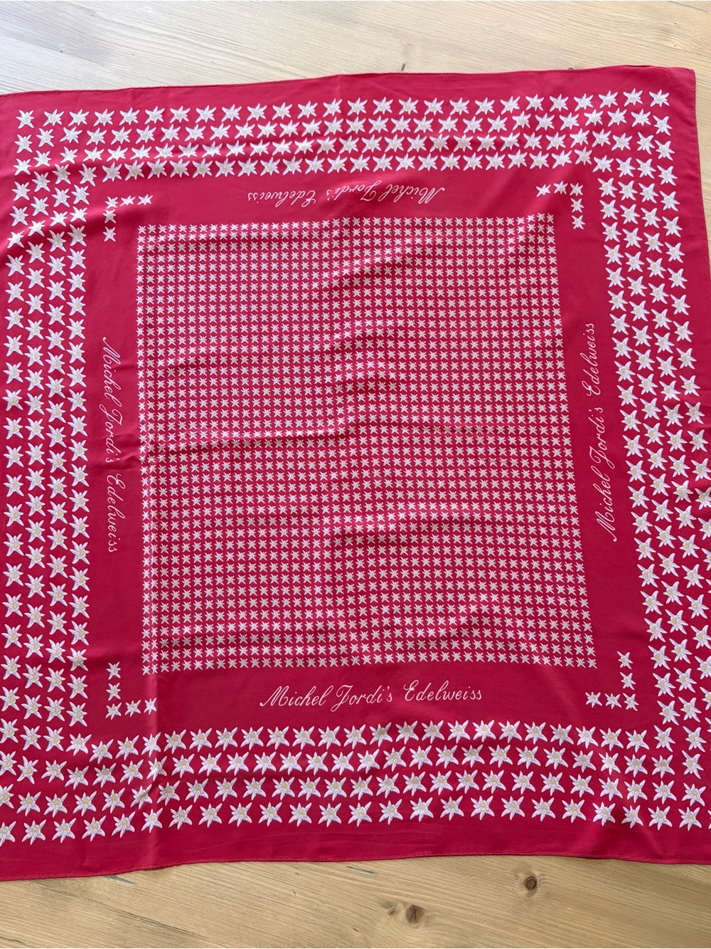 Vintage Michel Jordi Edelweiss Red Silk Square Scarf